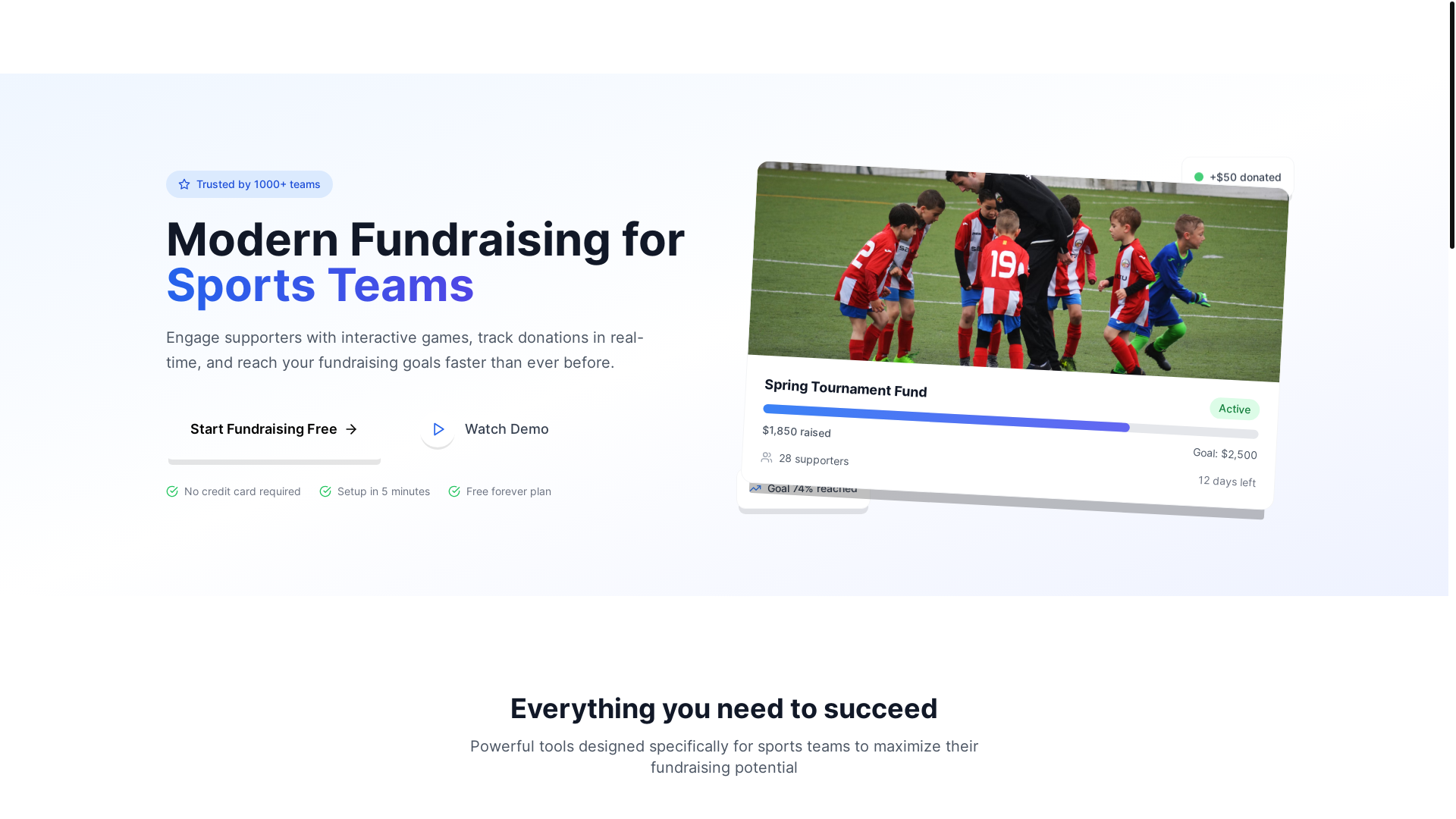 website screenshot of https://teamfundr.co/