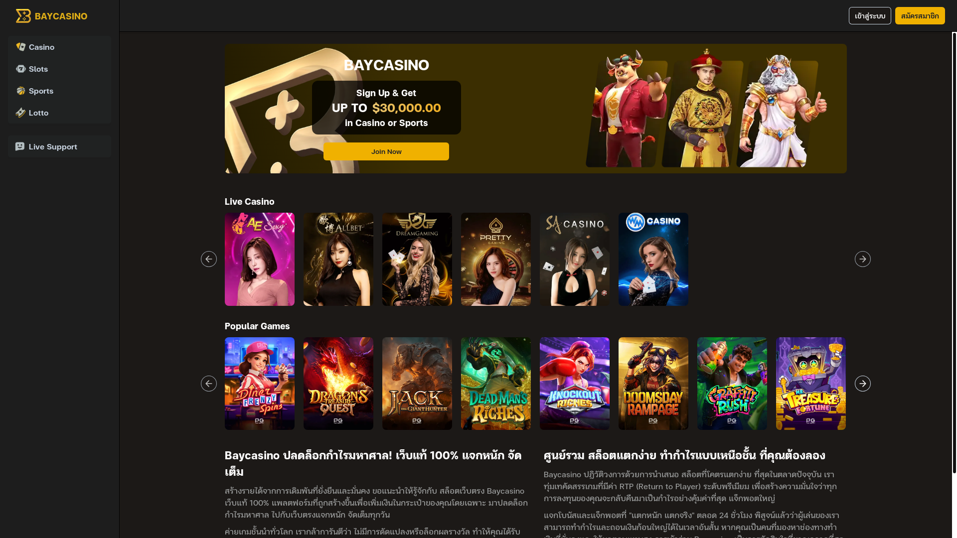 website screenshot of https://baycasino888.one/