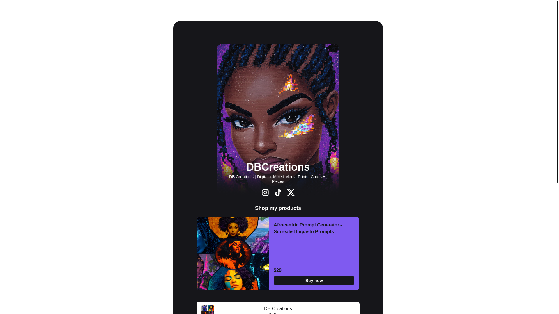 website screenshot of https://dbcreations.live/