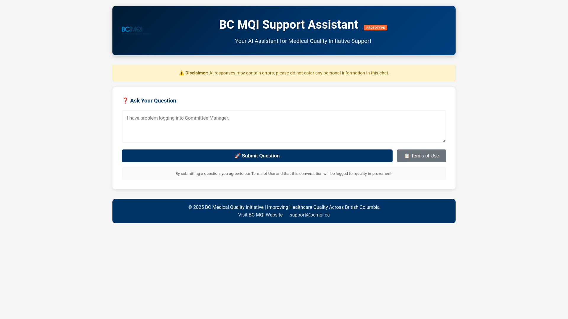 website screenshot of https://bc-mqi-support-assistant.pages.dev/