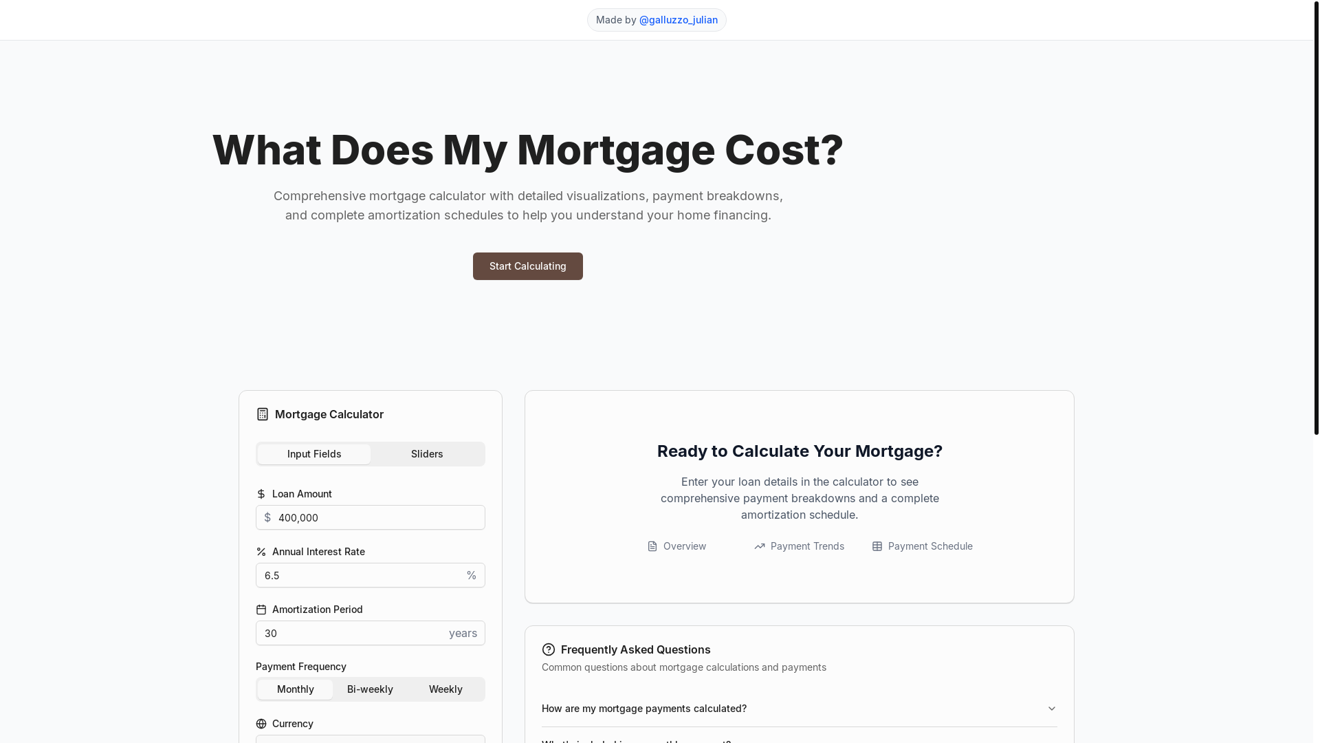 website screenshot of https://whatdoesmymortgagecost.com/