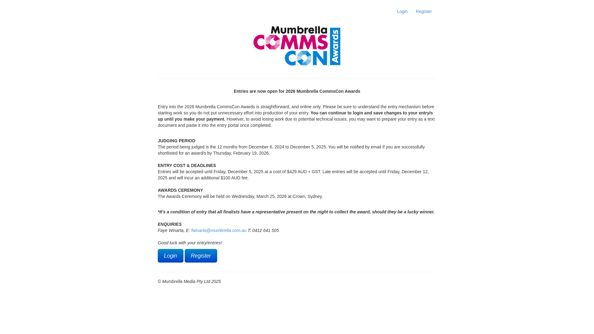 website screenshot of http://2026-mumbrella-commscon.awards-portal.com.au/