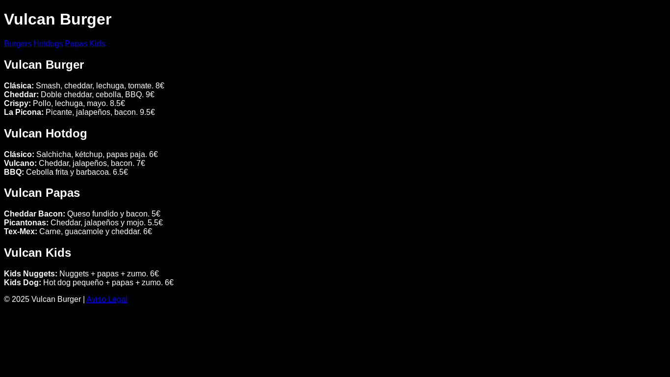 website screenshot of https://vulcanburger.com/