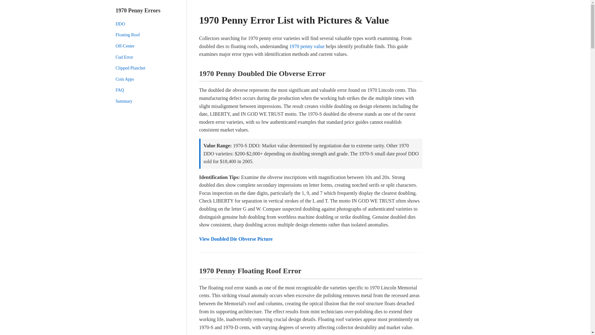 website screenshot of https://1970pennyerrorlist.com/