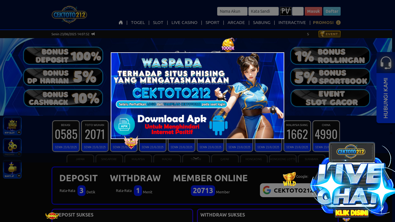 website screenshot of https://cektoto212new.xyz/