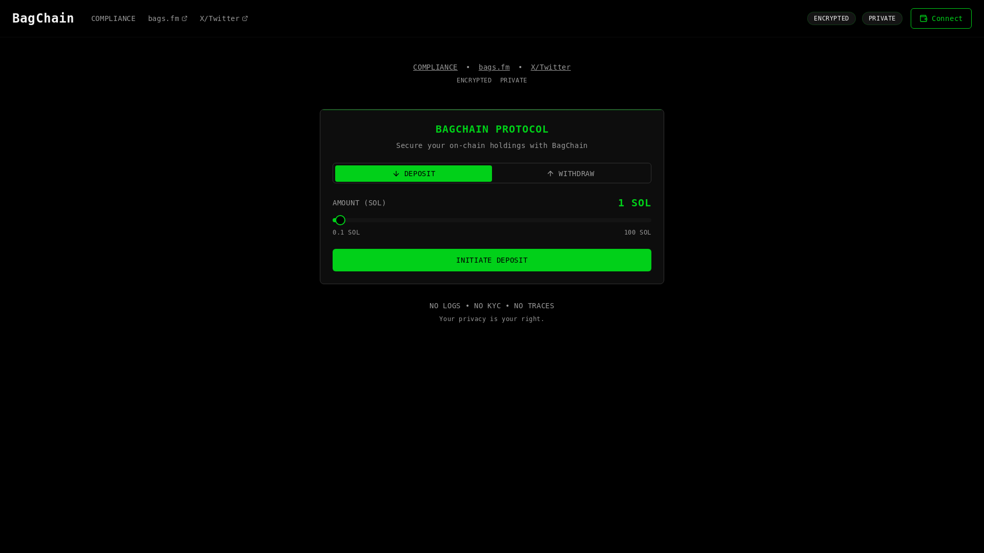 website screenshot of https://bagschain.org/