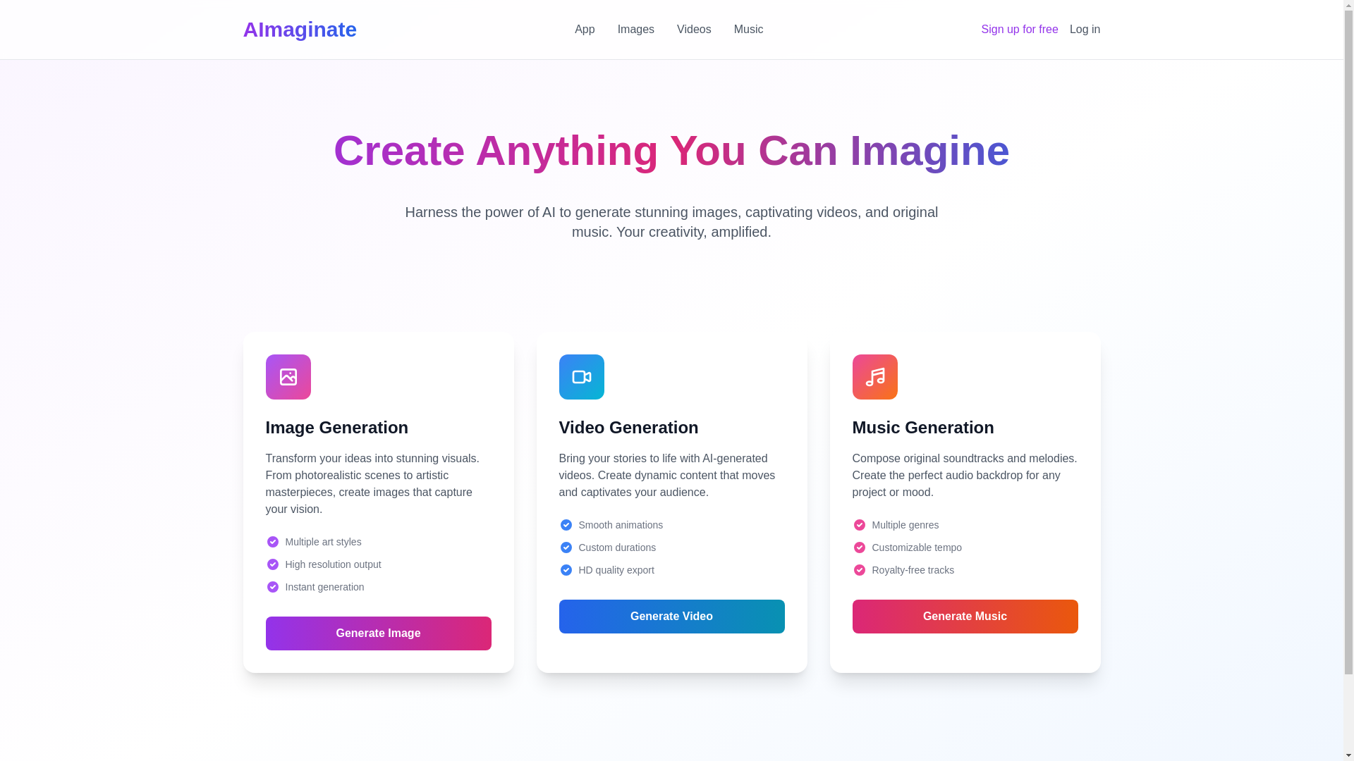 website screenshot of https://aimaginate.io/