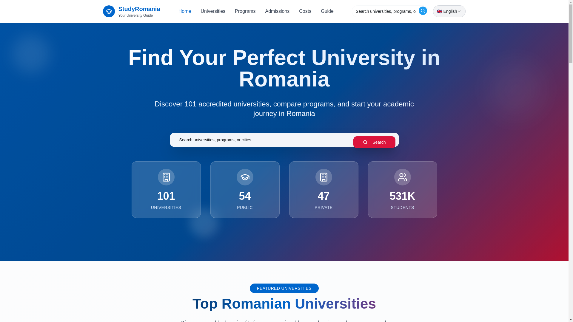 website screenshot of https://study-romania.org/