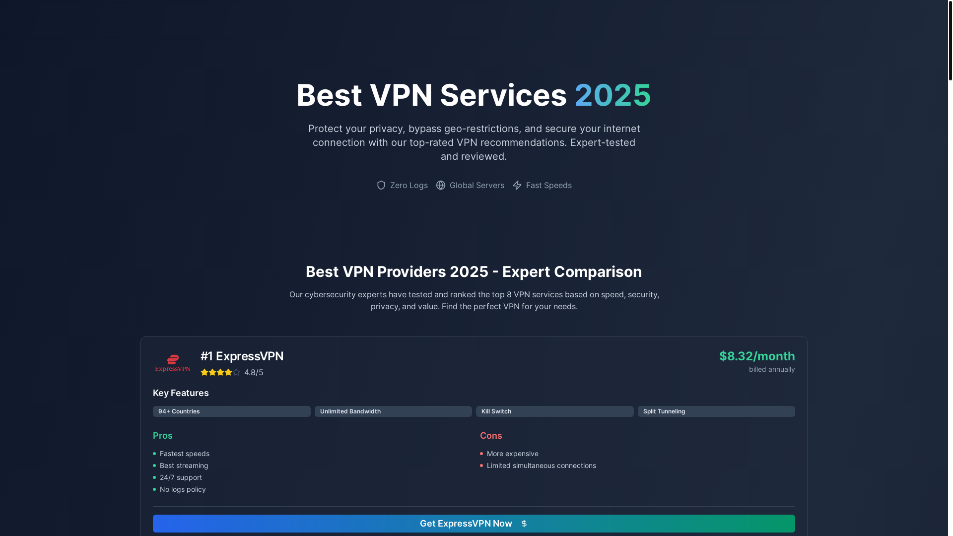website screenshot of https://bestvpnlisted.com/