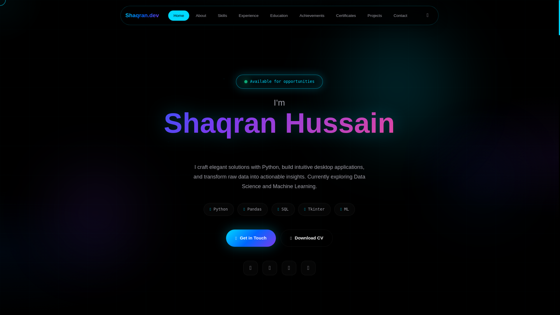 website screenshot of https://shaqranhussain.dev/