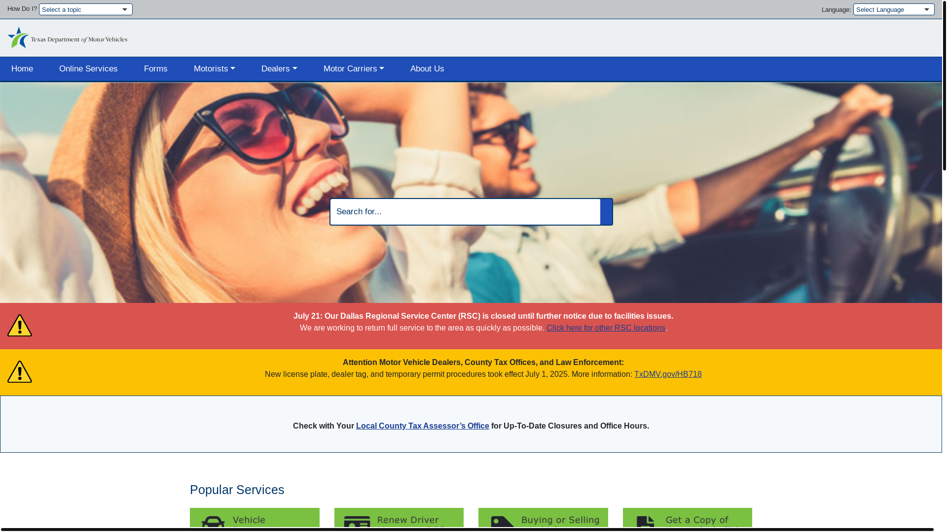 website screenshot of https://texasdmv.online/