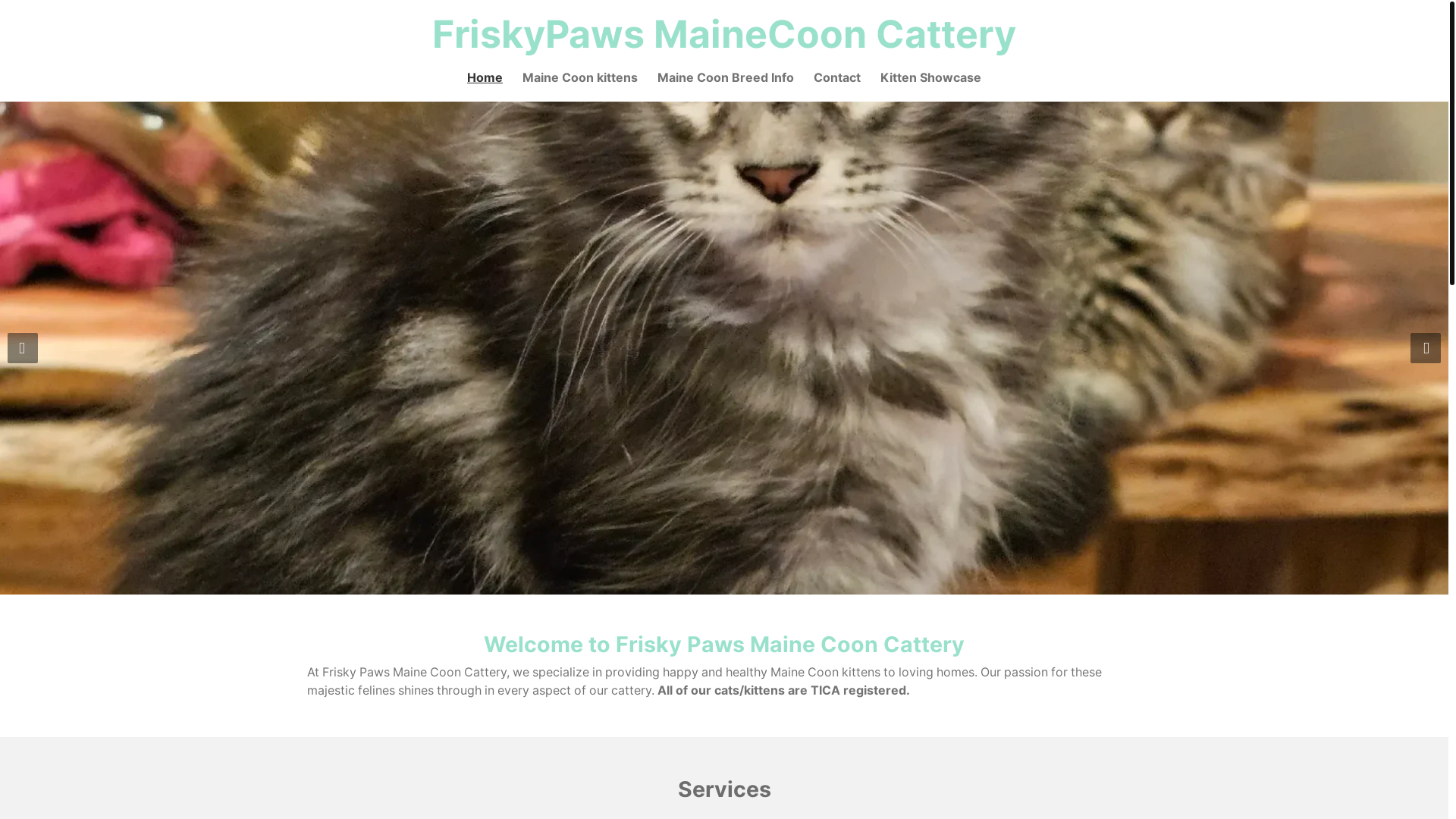 website screenshot of https://friskypawsmainecooncattery.com/