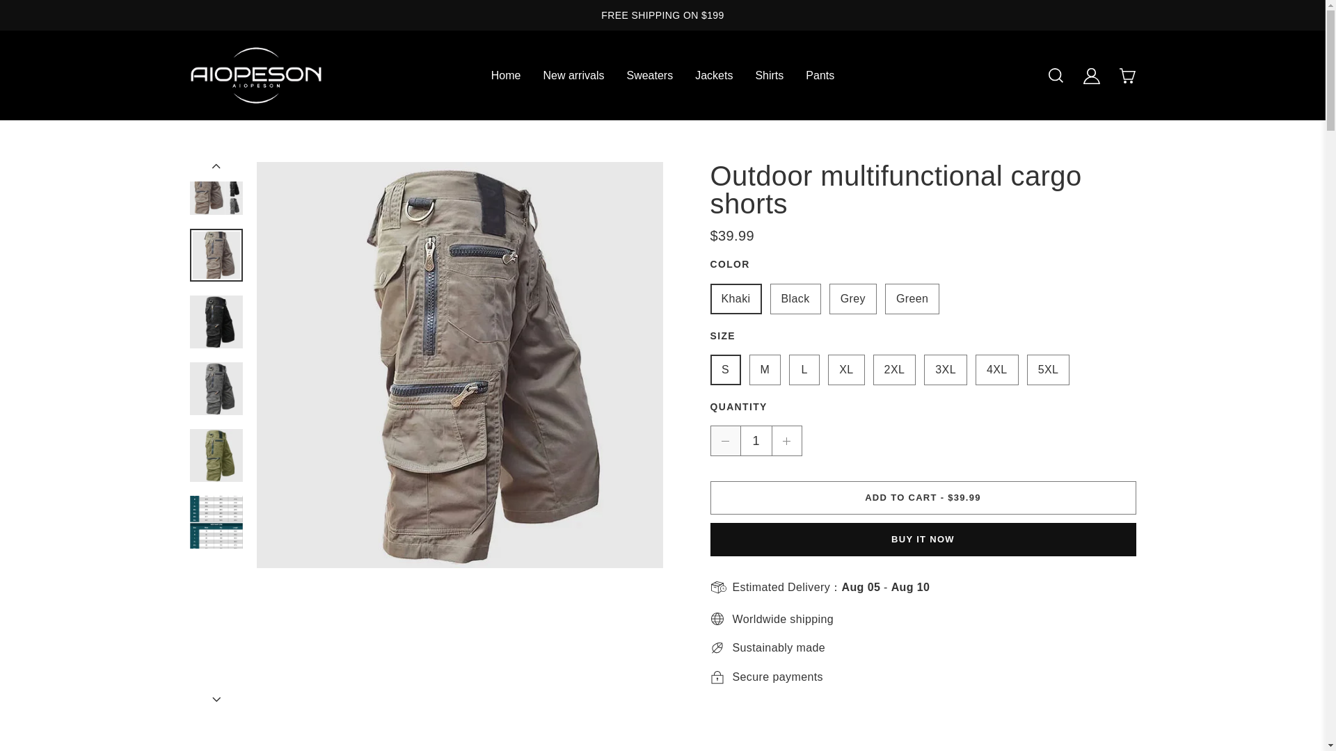 website screenshot of https://www.aiopeson.shop/products/men-cargo-shorts