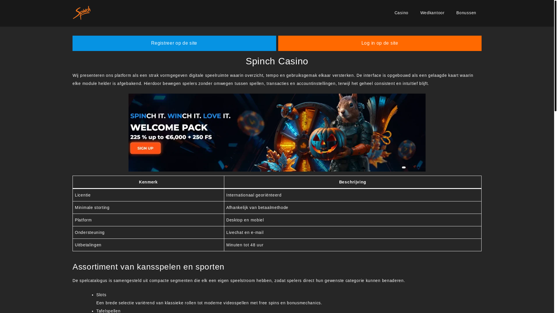 website screenshot of https://spinchcasinonl.net/