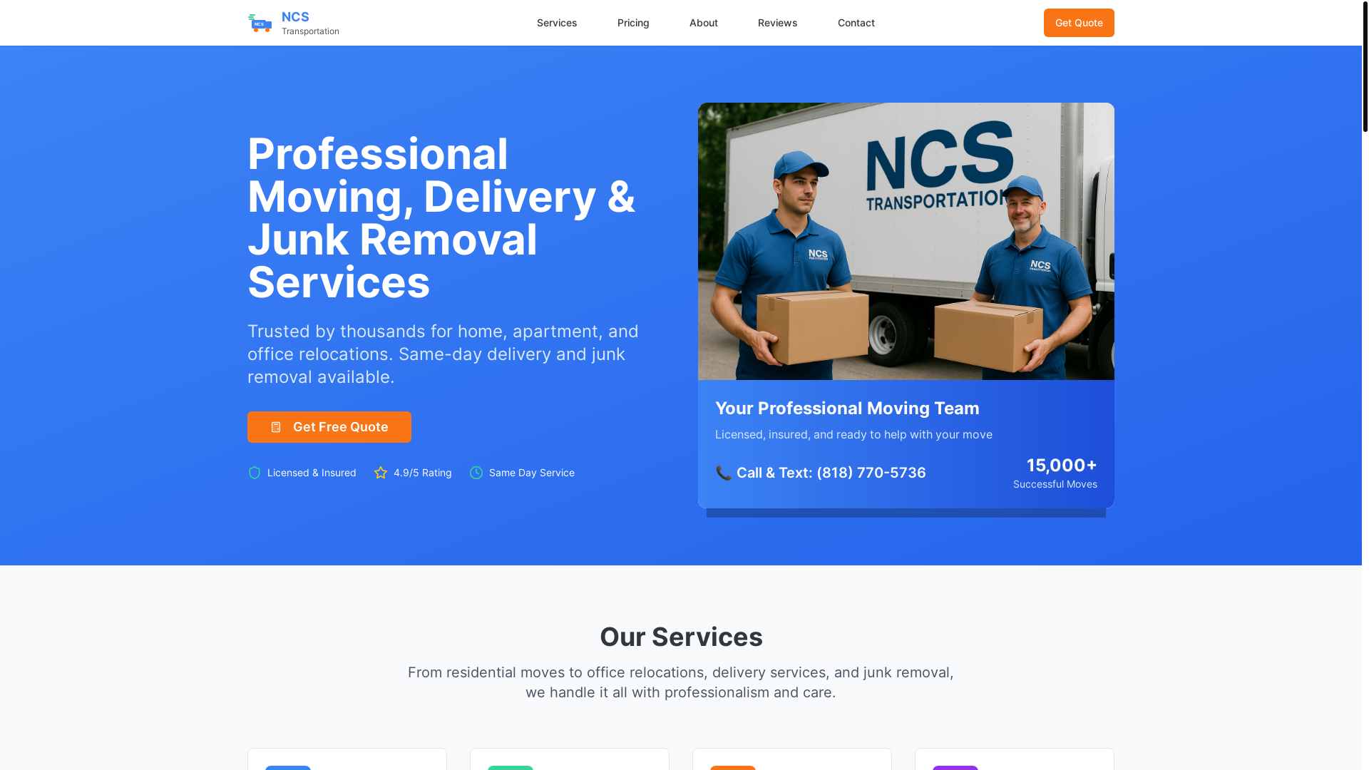 website screenshot of https://ncstransportation.com/
