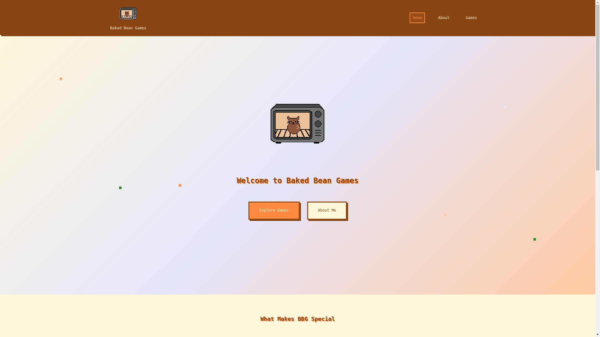 website screenshot of https://bakedbeangames.com/