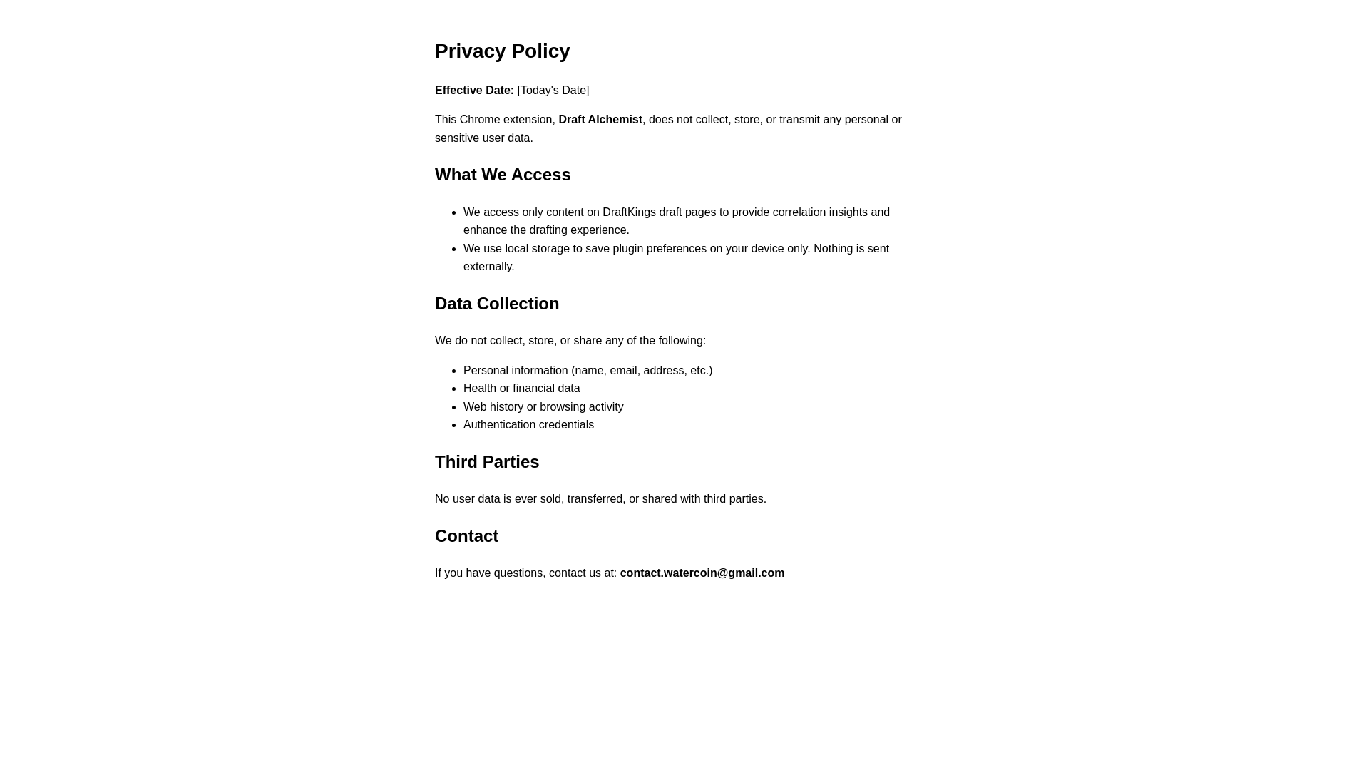 website screenshot of https://draft-alchemist-privacy.pages.dev/