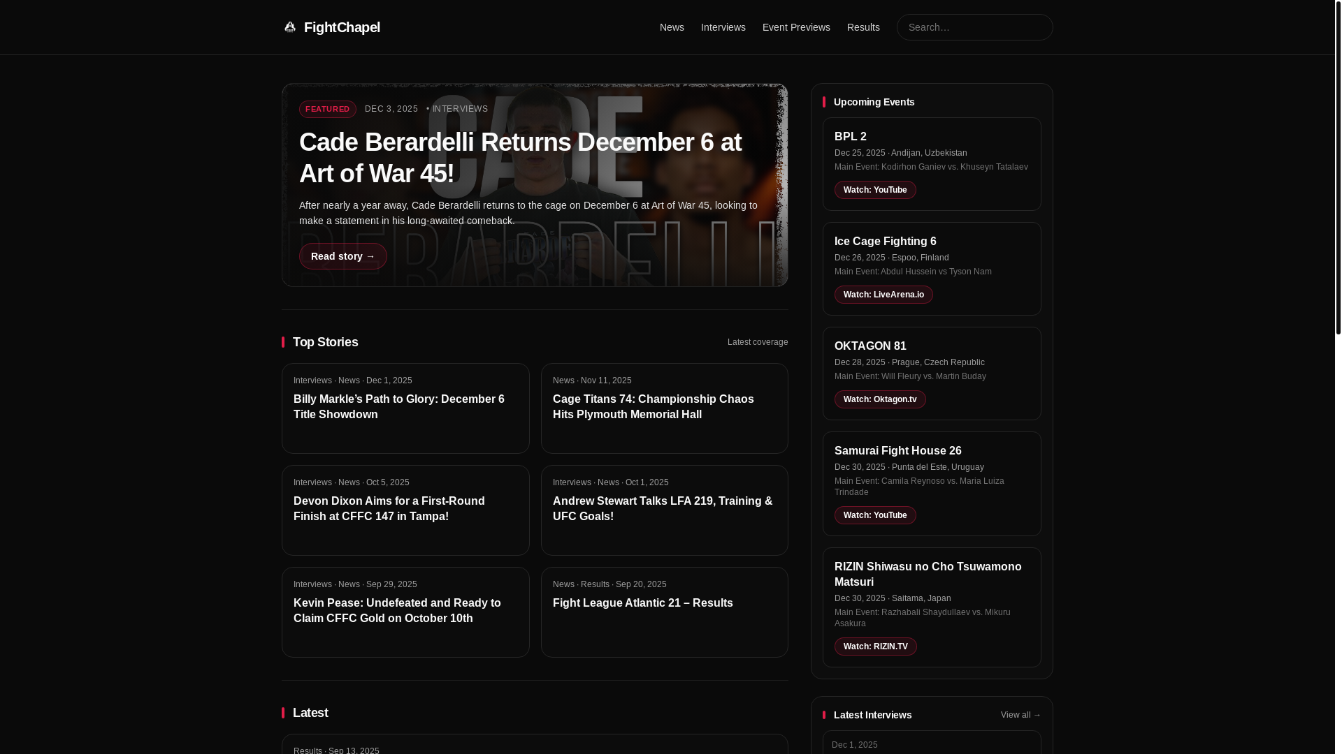 website screenshot of https://www.fightchapel.com