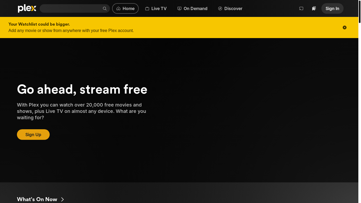 website screenshot of https://watch.plex.tv/