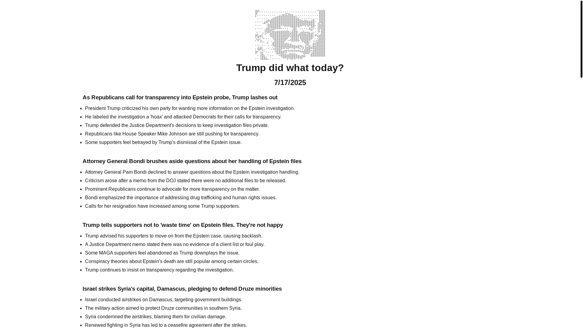 website screenshot of https://trump-did-what-today.pages.dev/