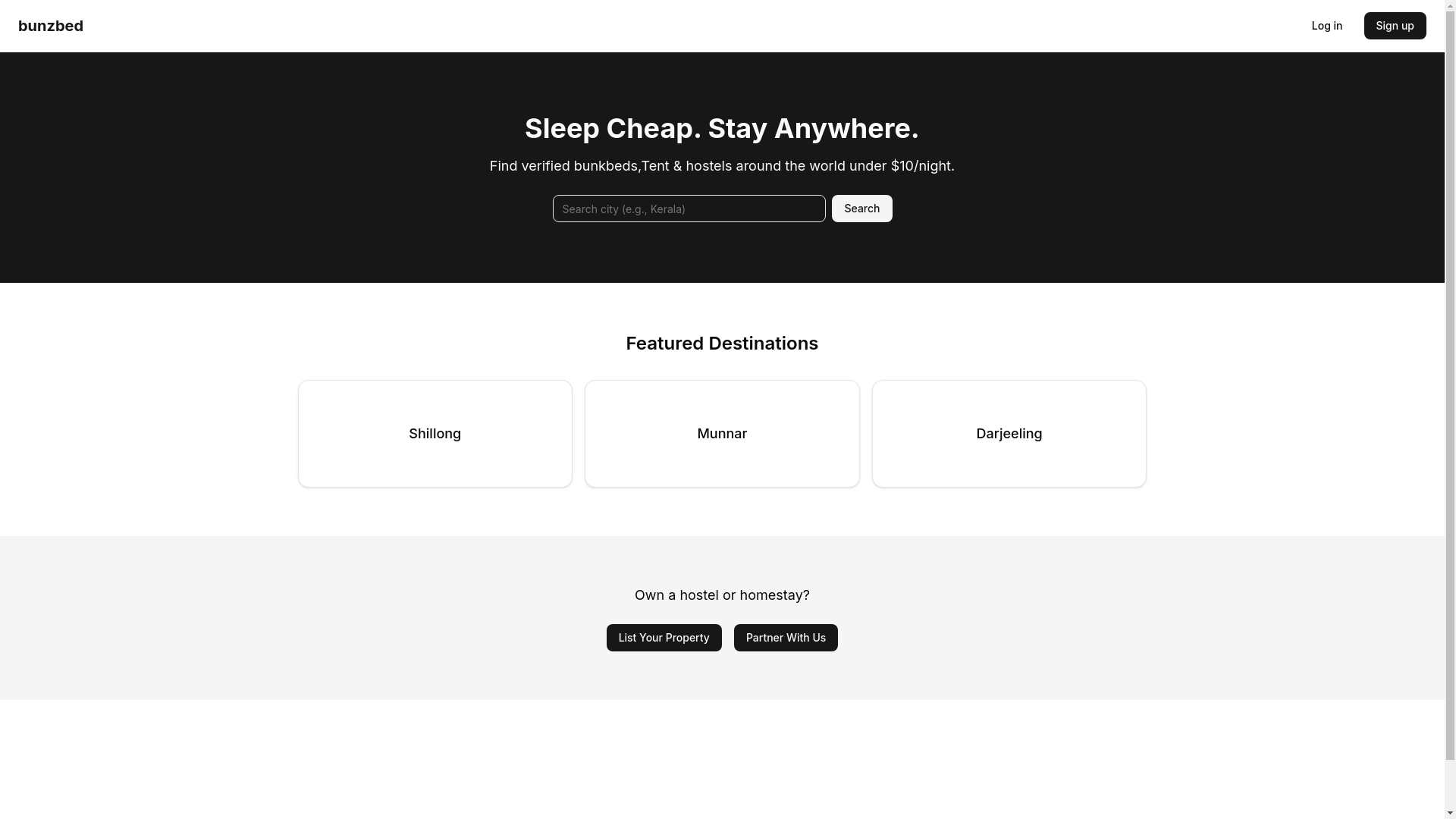 website screenshot of https://bunzbed.com/