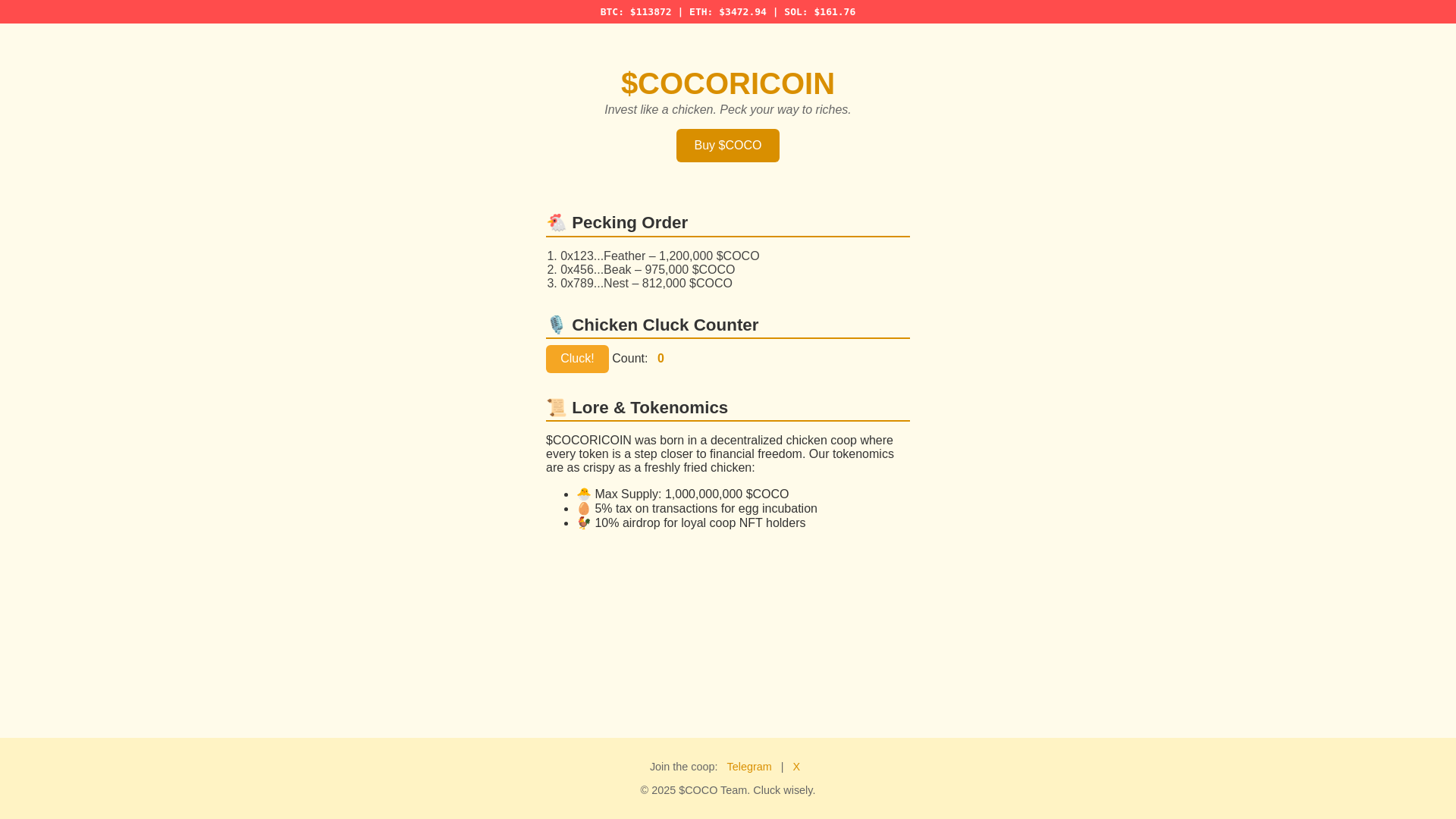 website screenshot of https://coincocorico.fun/