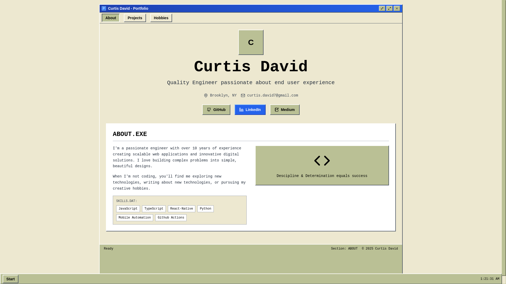 website screenshot of https://curtis-david.dev/