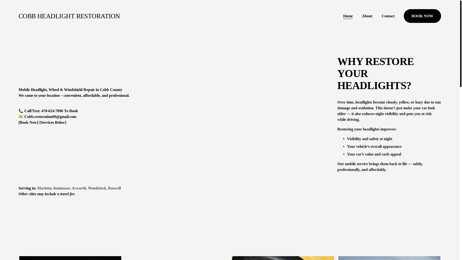 website screenshot of https://cobbheadlightrestoration.org/