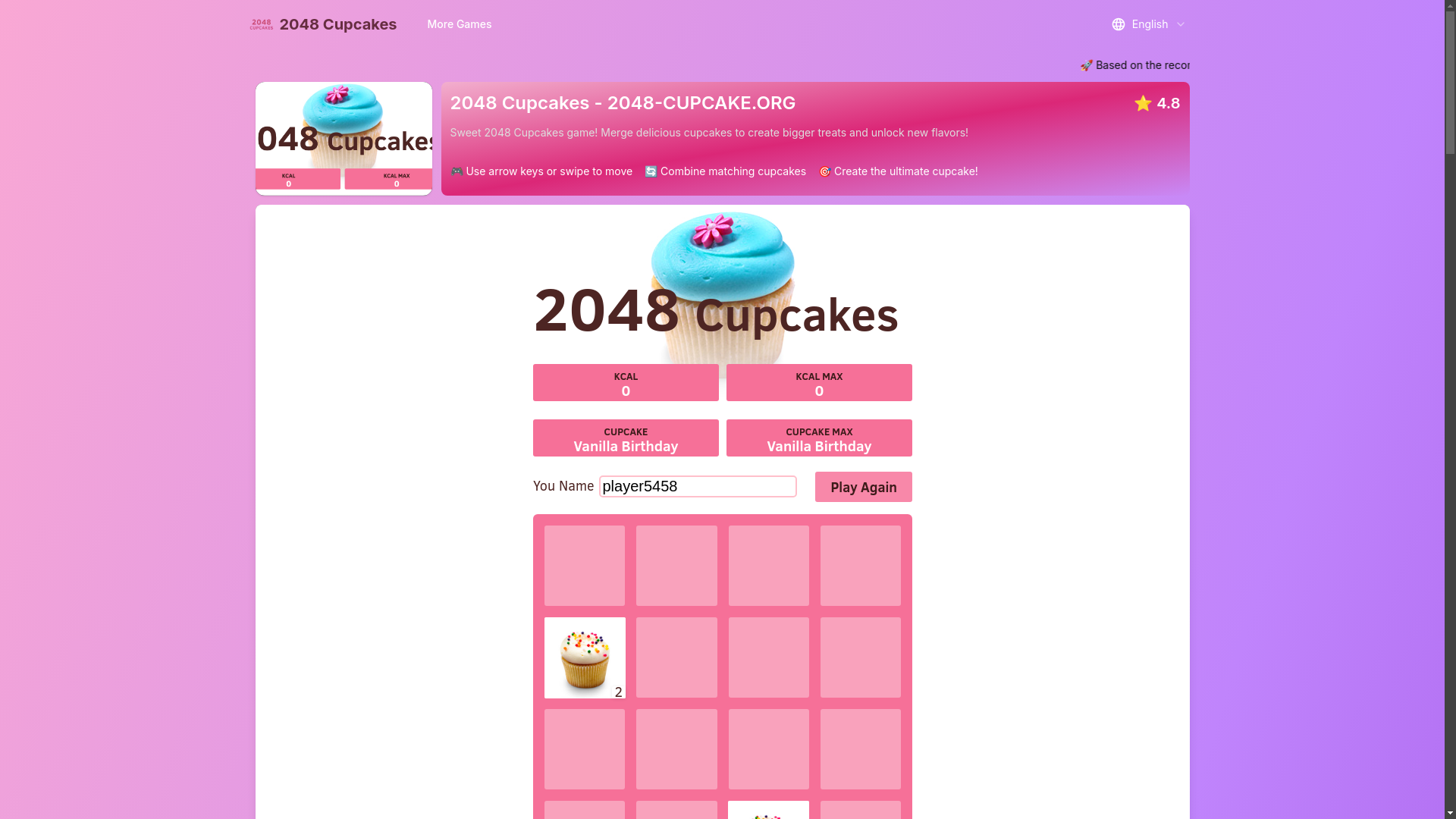 website screenshot of https://shipany-2048-cupcake-game.pages.dev/