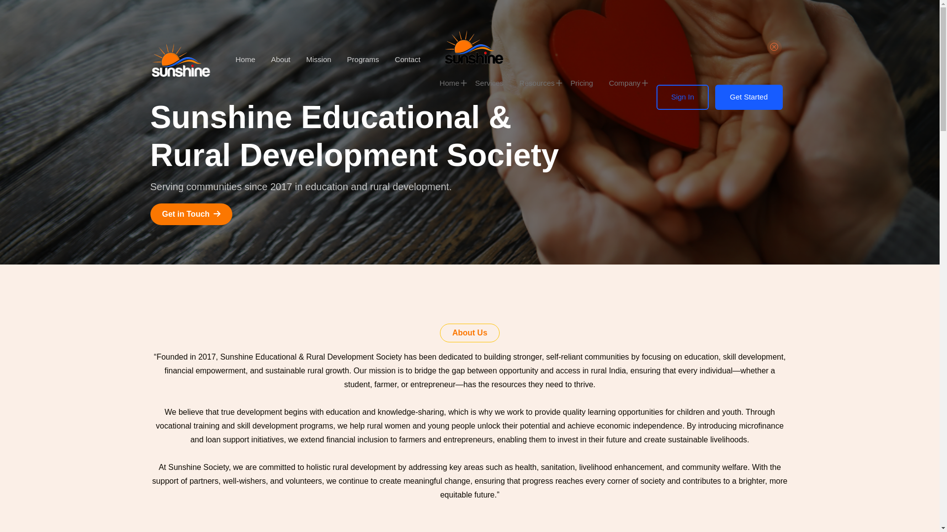 website screenshot of https://sunshinesociety.co.in/