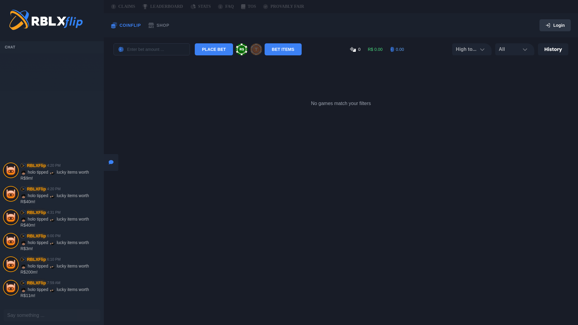 website screenshot of https://rblxflip.com/