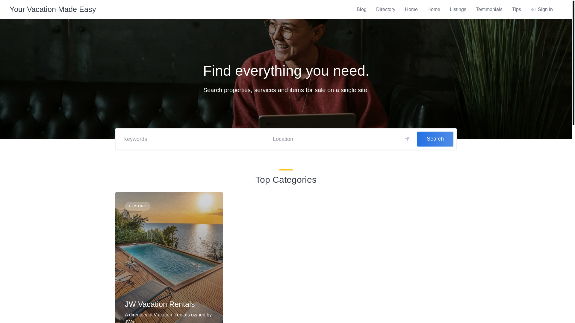 website screenshot of https://yourvacationmadeeasy.com/