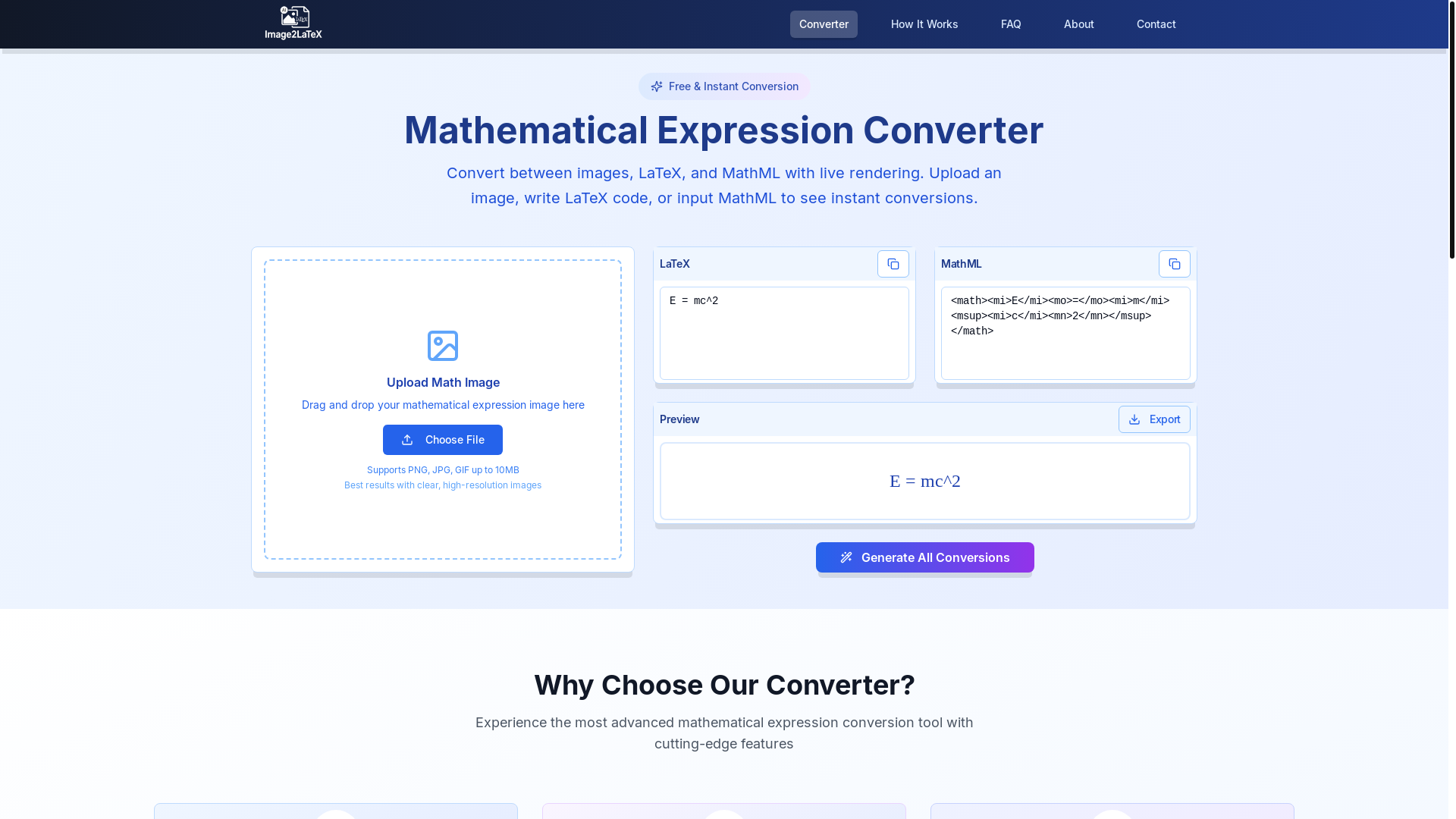 website screenshot of https://image2latex.tech/