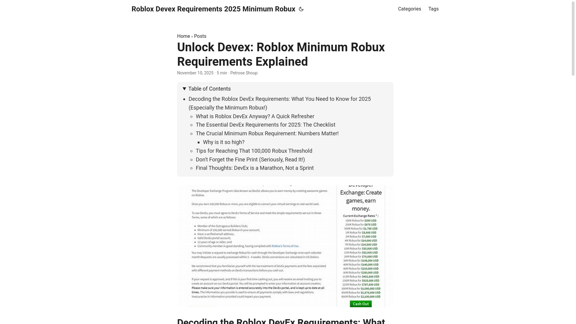 website screenshot of https://roblox-devex-requirements-2025-minimum-robux.pages.dev/