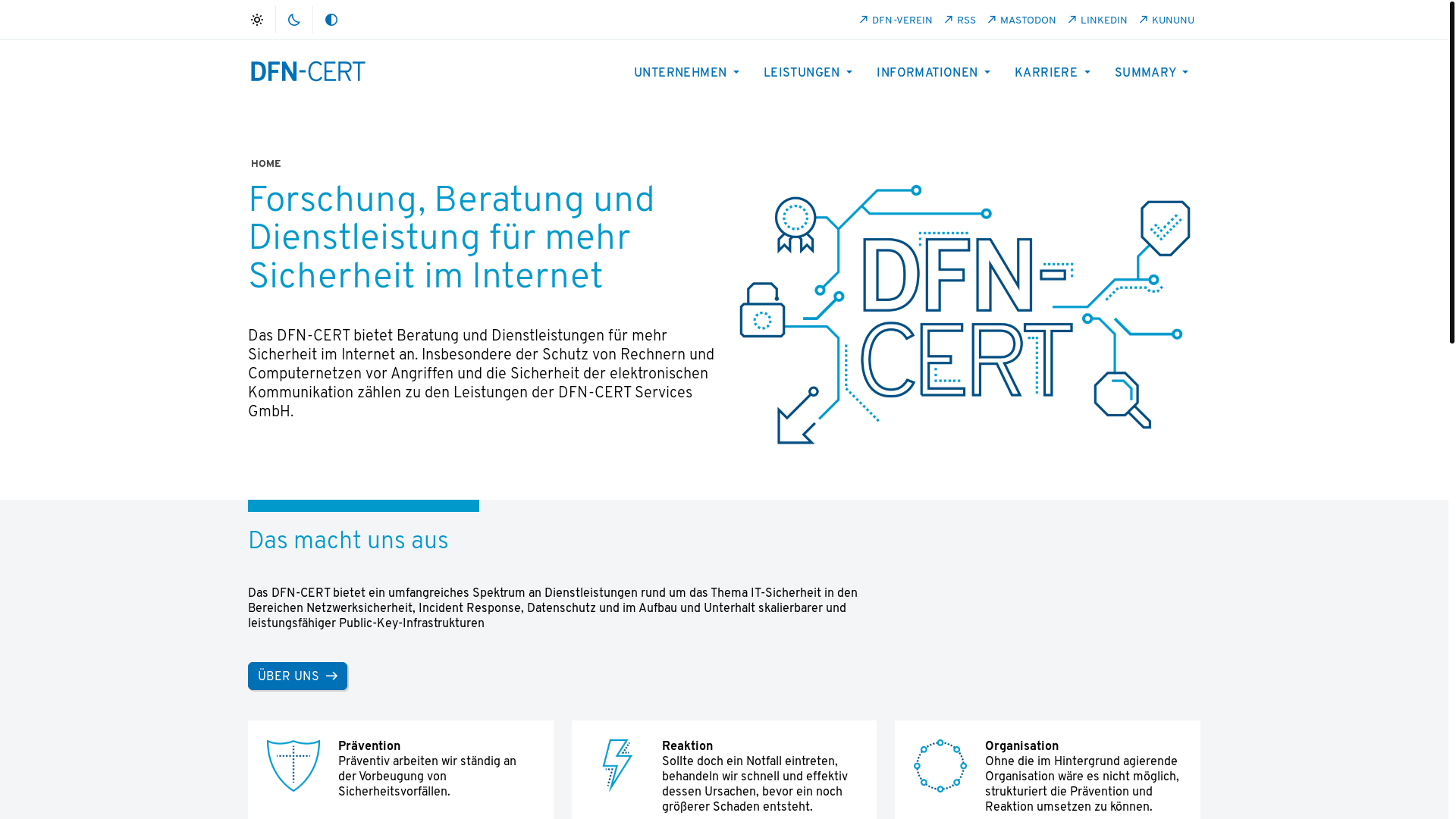 website screenshot of https://dfn-cert.de/
