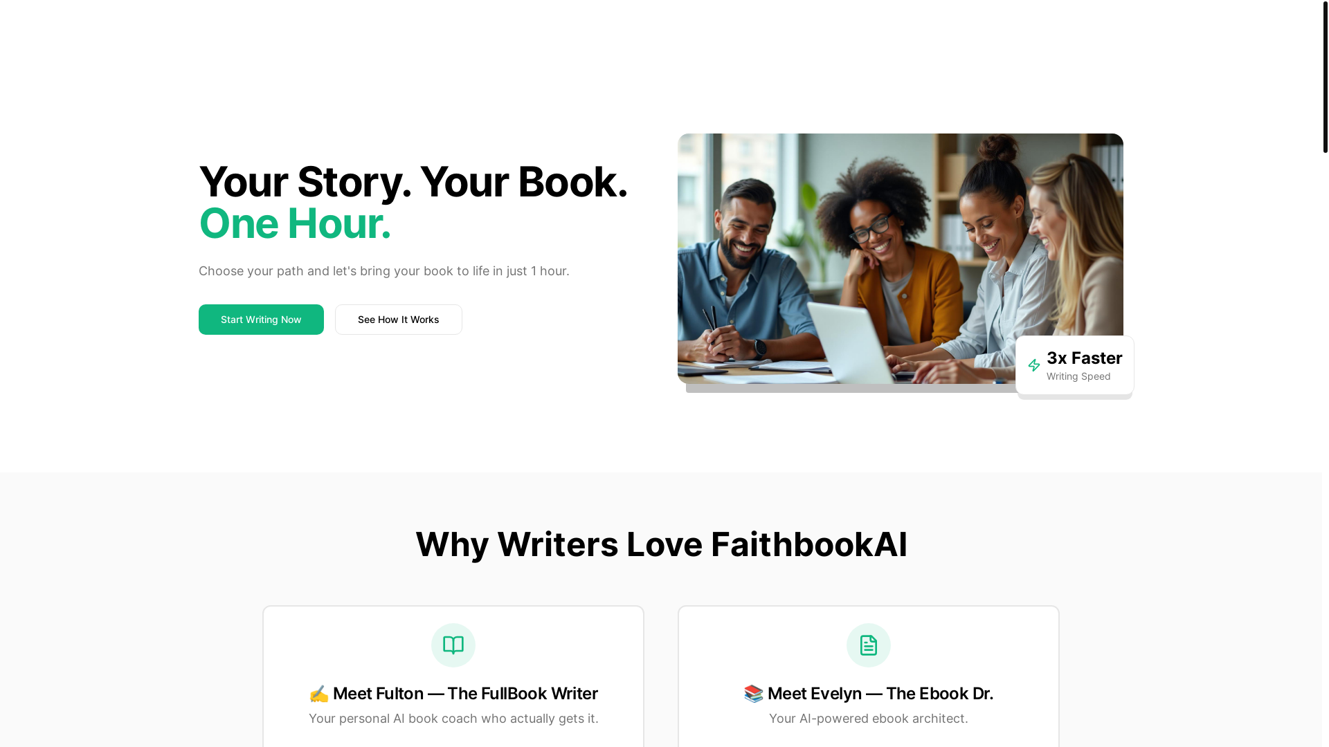 website screenshot of https://faithbookai.com/