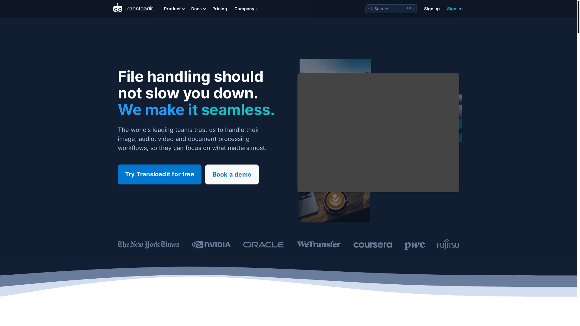 website screenshot of https://transloadit.com/