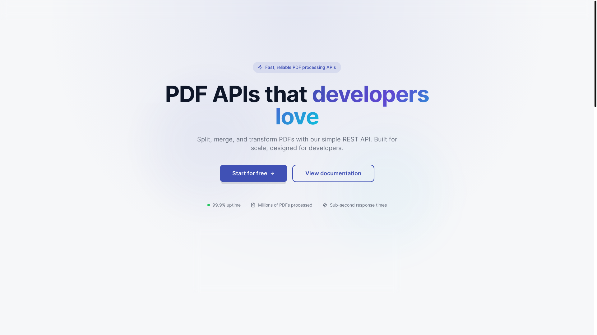 website screenshot of https://pdfapihub.com/