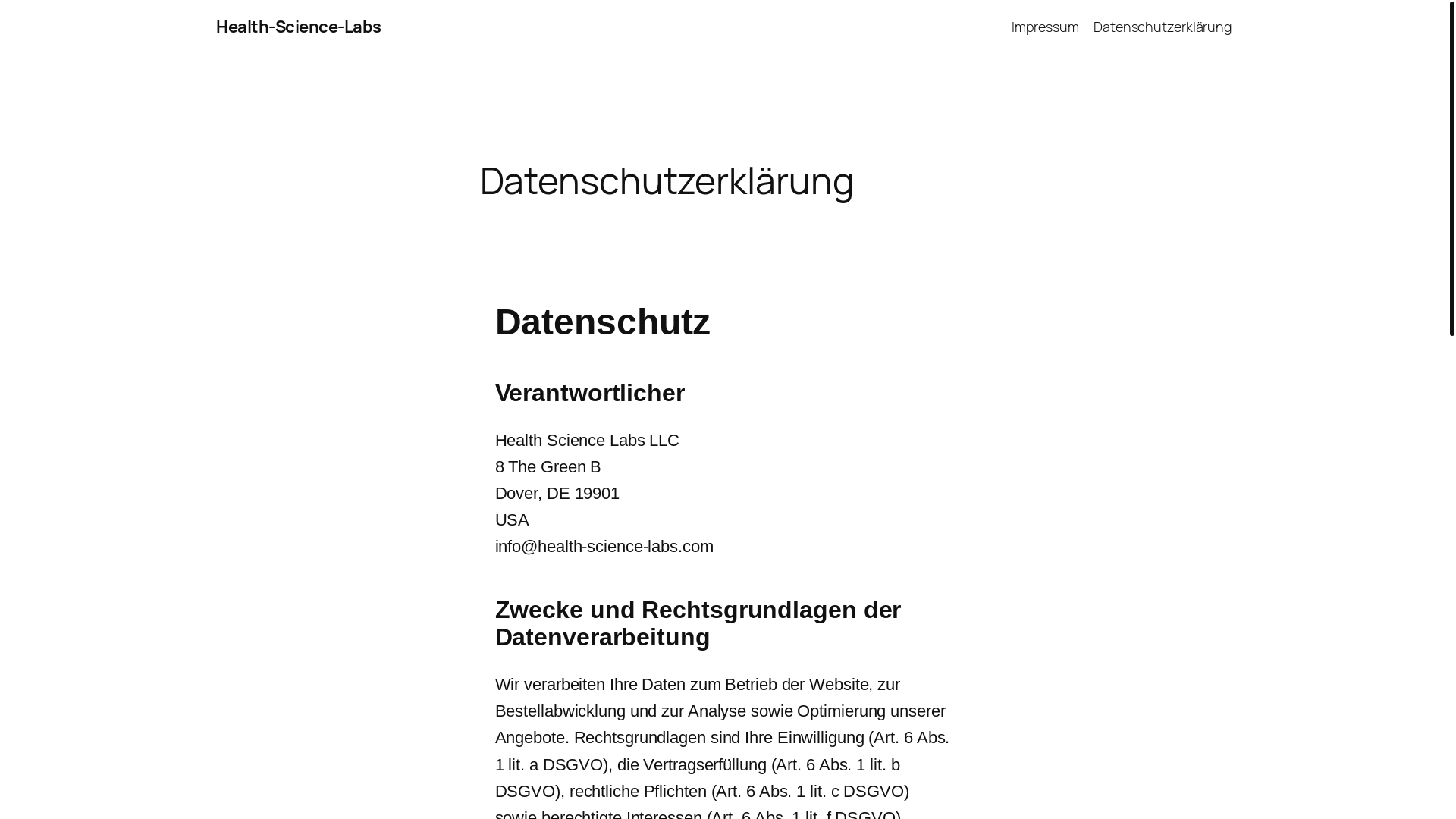 website screenshot of https://health-science-labs.com/