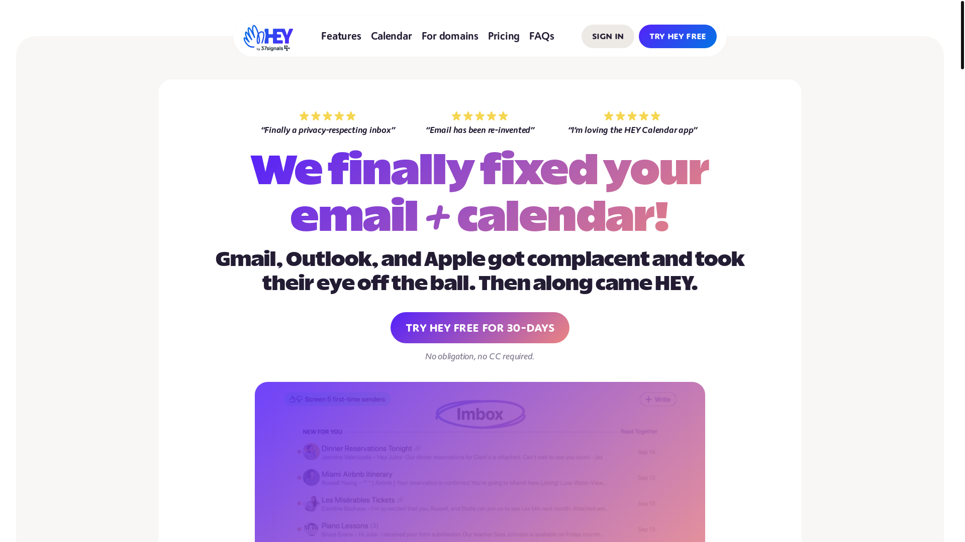 website screenshot of https://hey.com/