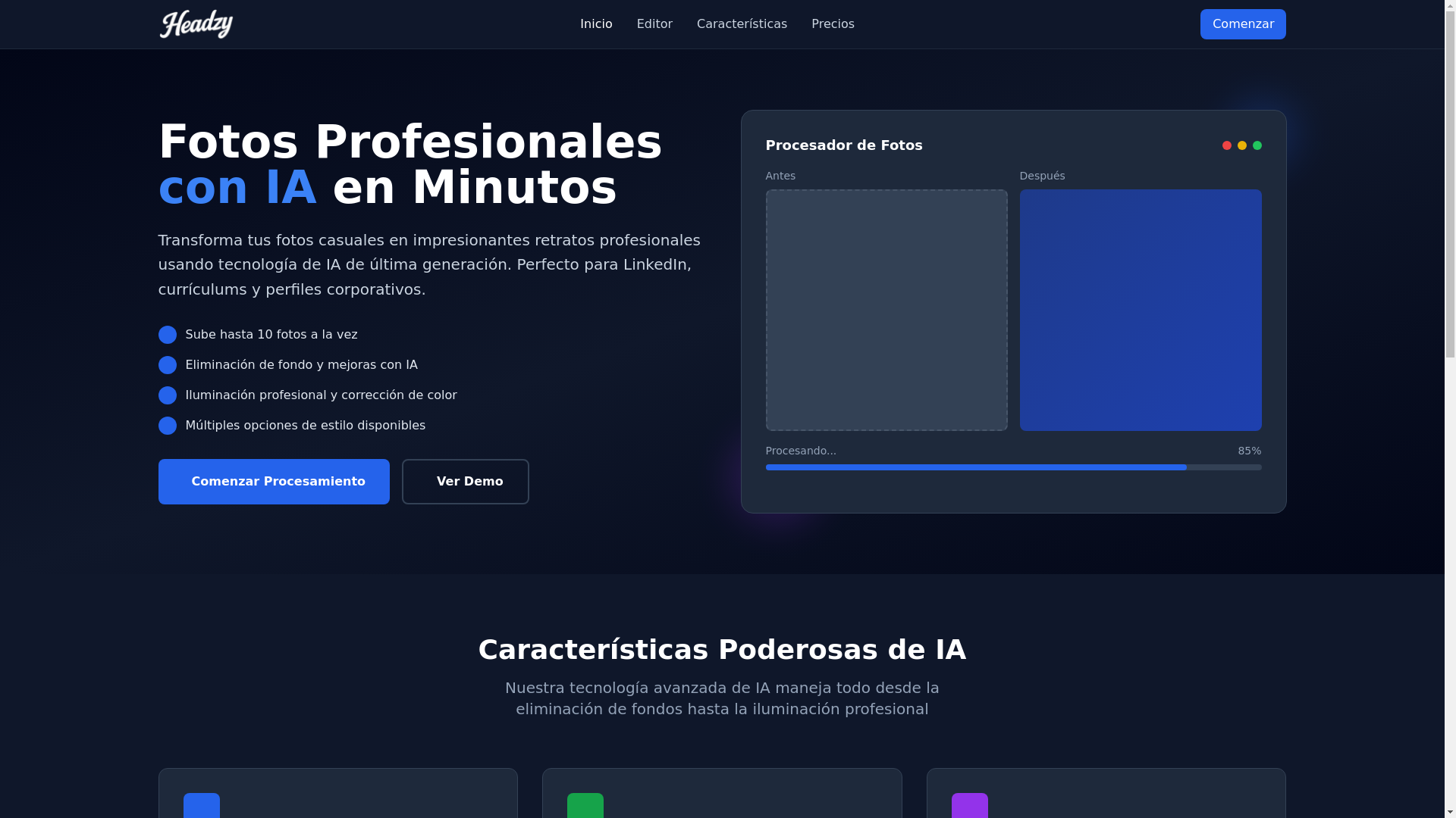website screenshot of https://headzy.me/