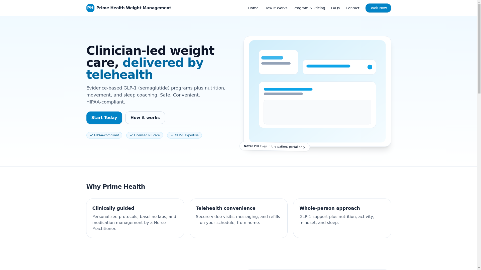 website screenshot of https://primehealthweight.com/