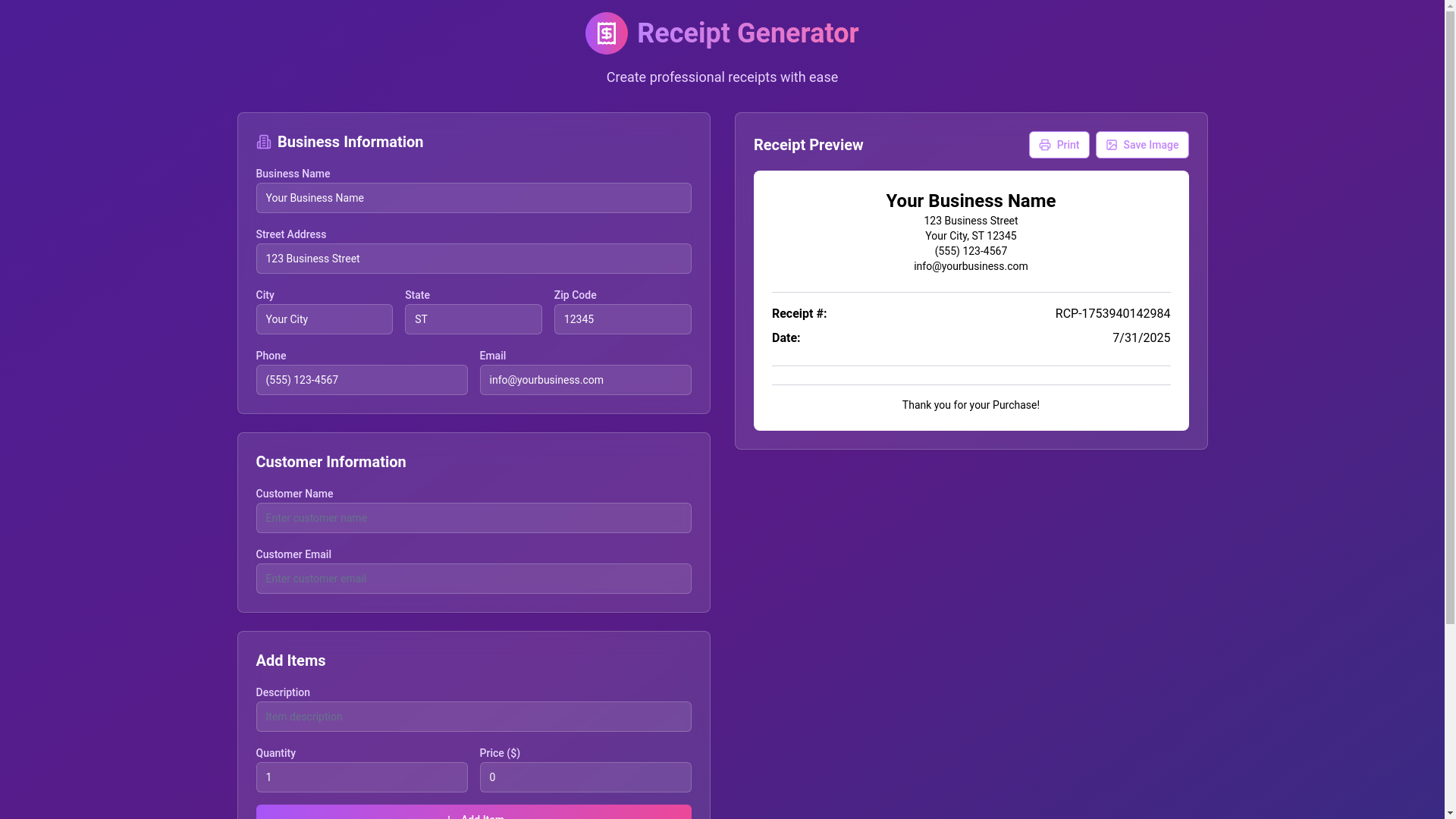 website screenshot of https://receiptgenerator.online/