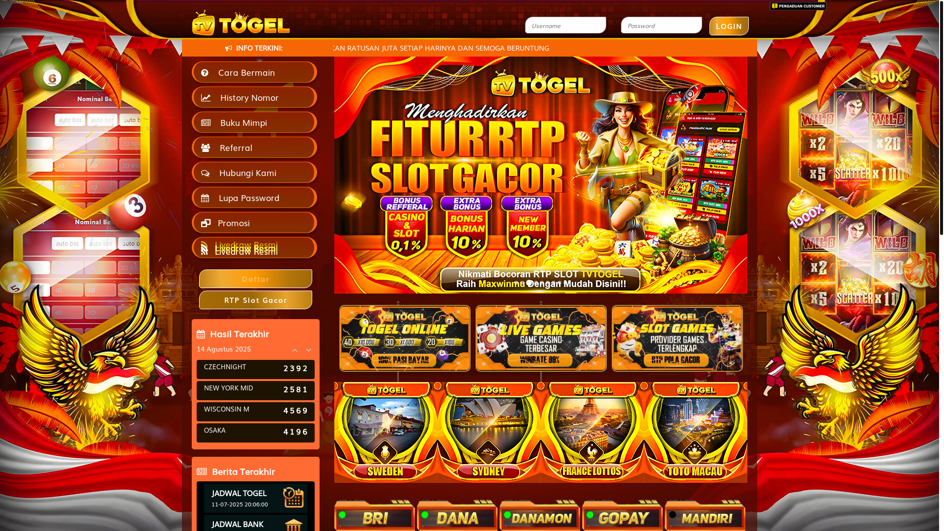 website screenshot of https://tvtogel007.pro/