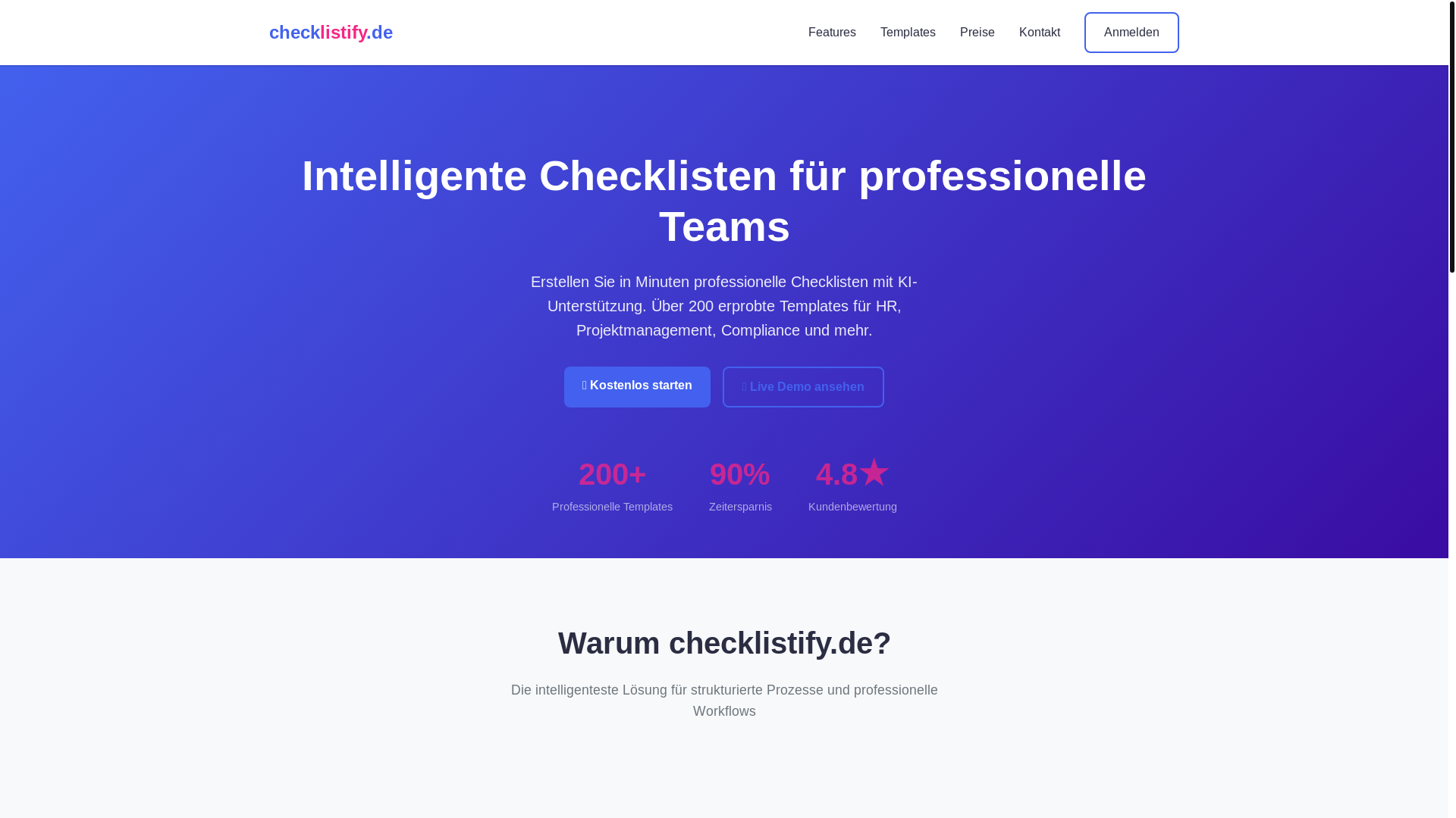 website screenshot of https://checklistify.de/