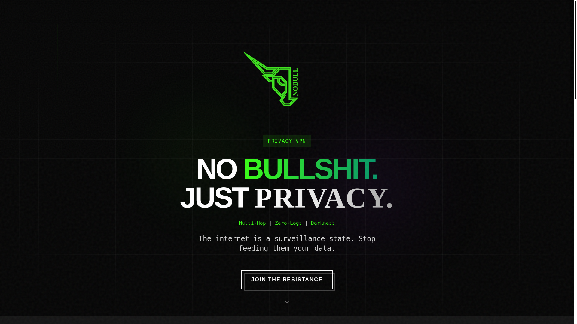 website screenshot of https://nobullvpn.com/