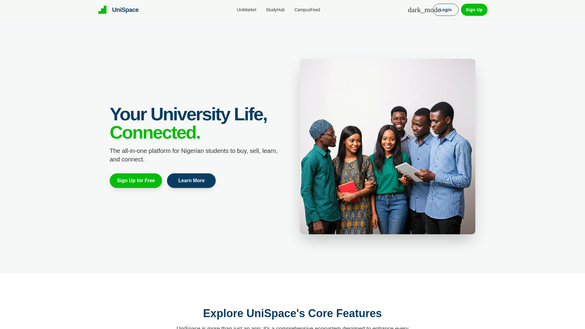 website screenshot of https://unispace.com.ng/