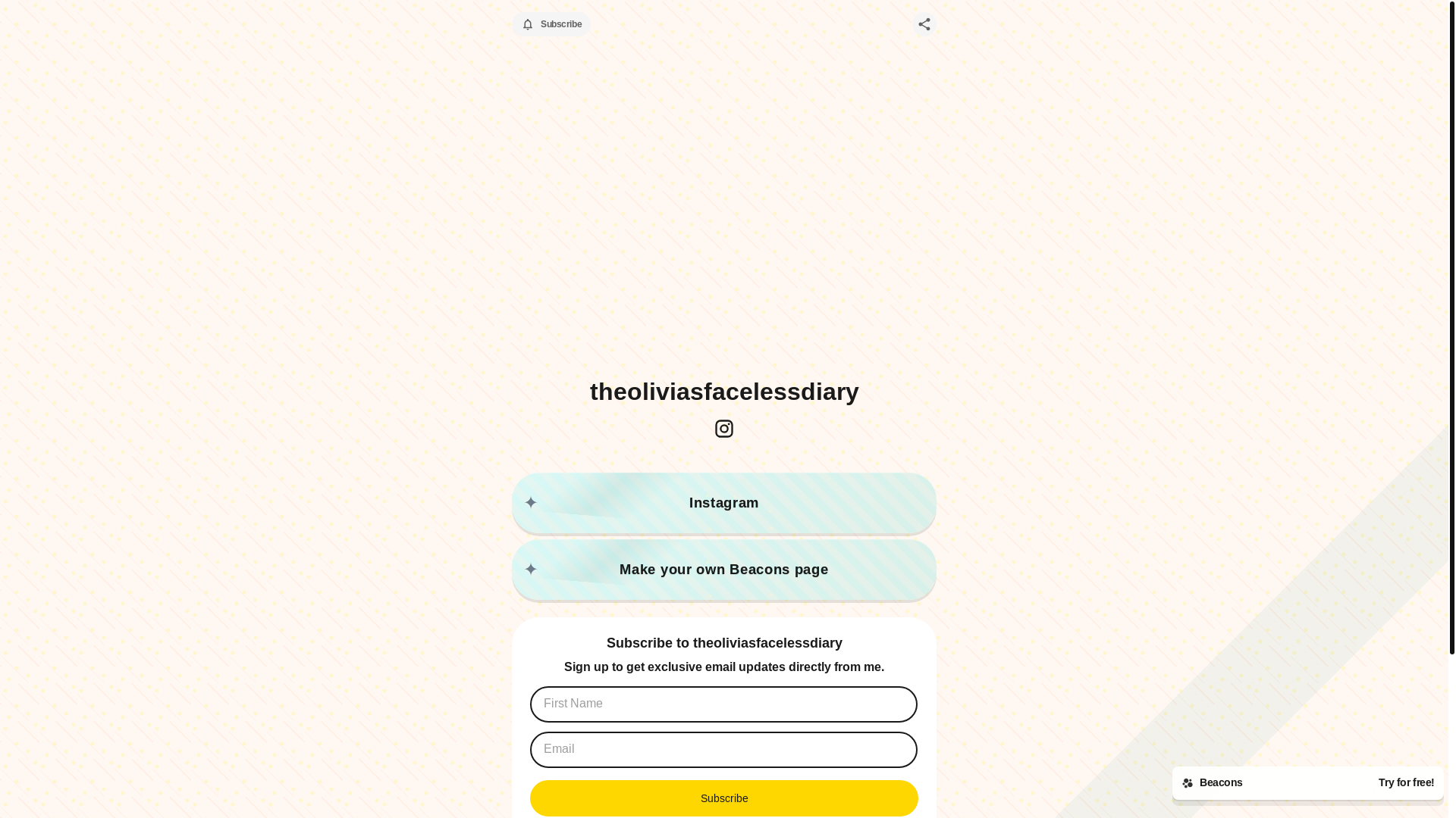 website screenshot of https://theoliviasfacelessdiary.com/