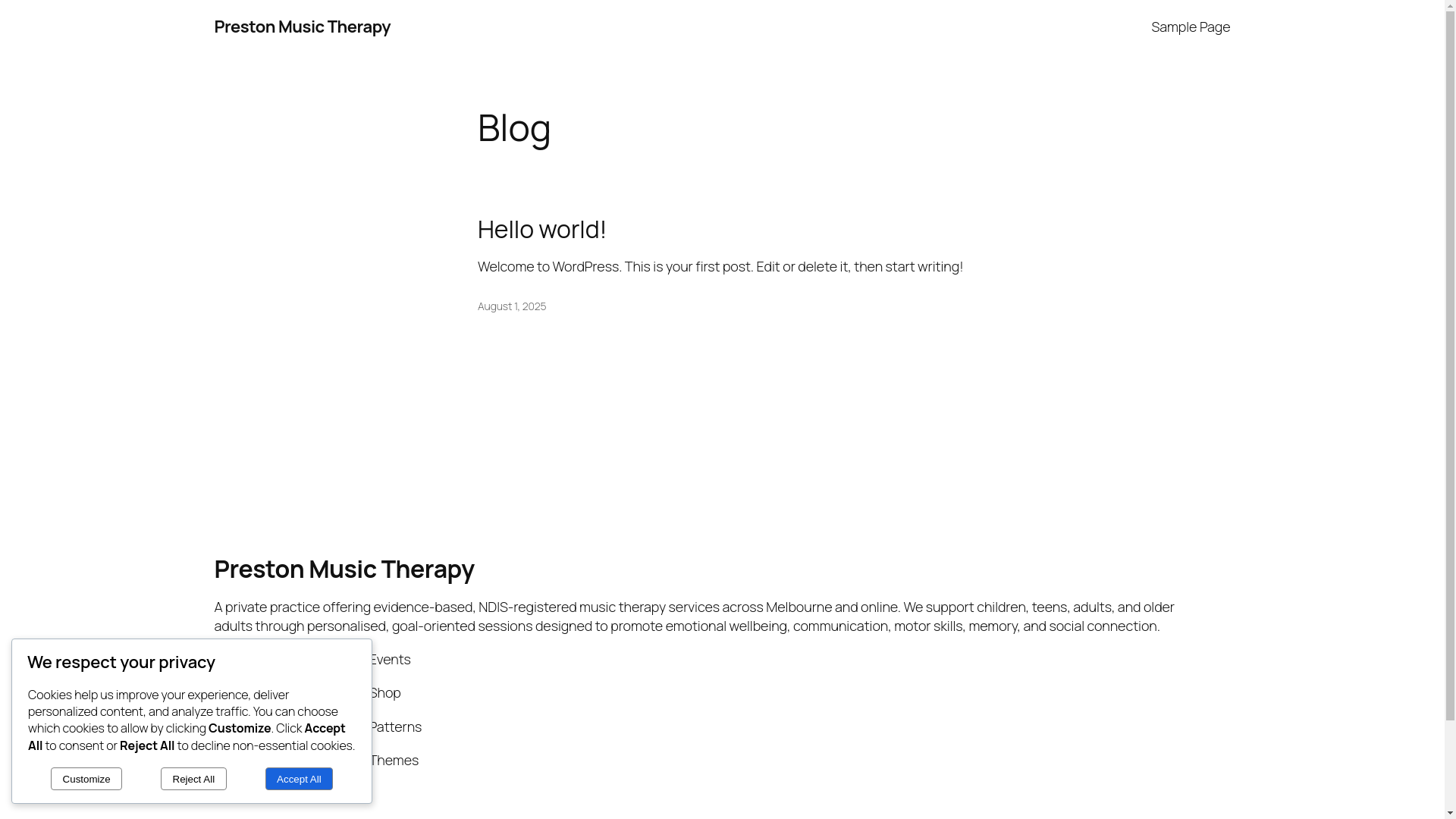 website screenshot of https://prestonmusictherapy.com.au/
