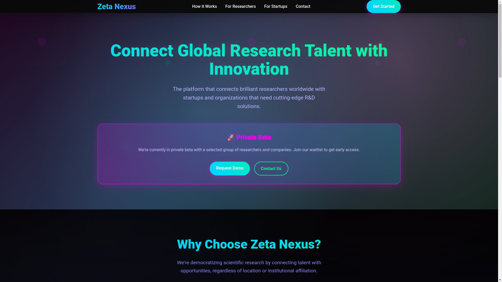 website screenshot of https://zetanexusai-website.pages.dev/